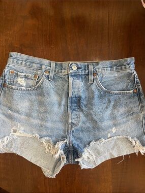 Levi's 501 Light Blue Distressed Denim Cutoff Shorts